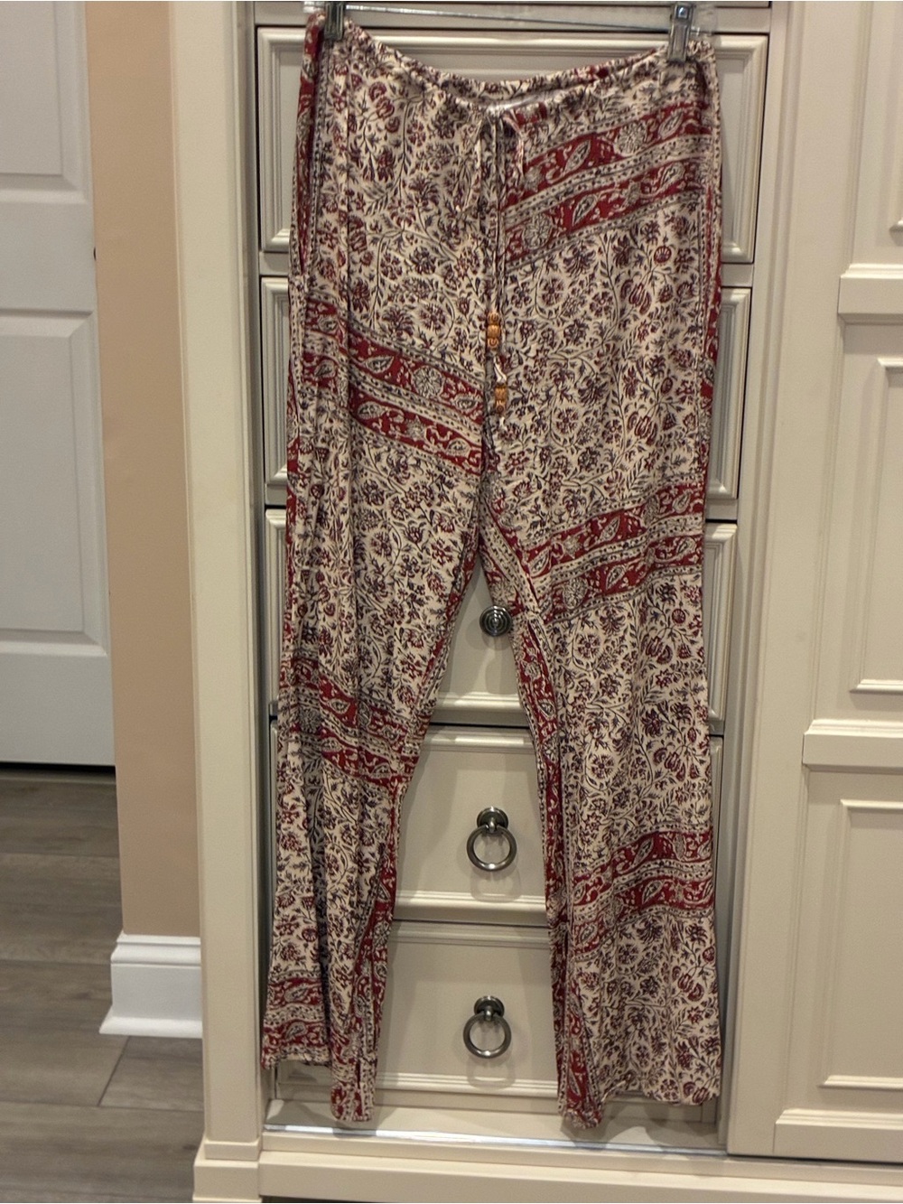 Bohemian Print Wide-Leg Pants - Cream & Red